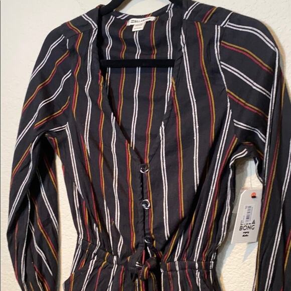 Billabong Play All Day Striped Long Sleeve Romper Black Multi XS NEW - Picture 2 of 7